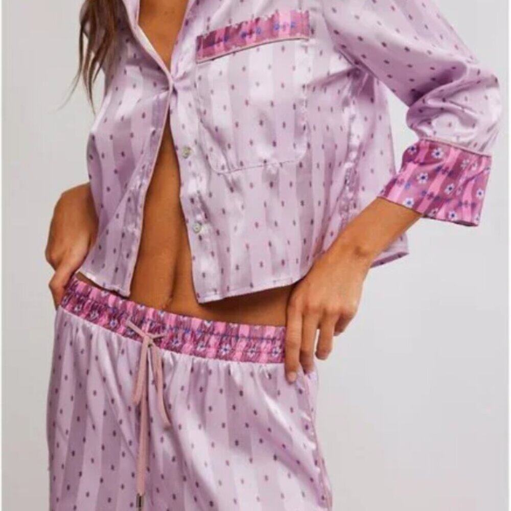NWT Free People Pillow Talk PJ Set Lilac Combo Size XS - Picture 4 of 7